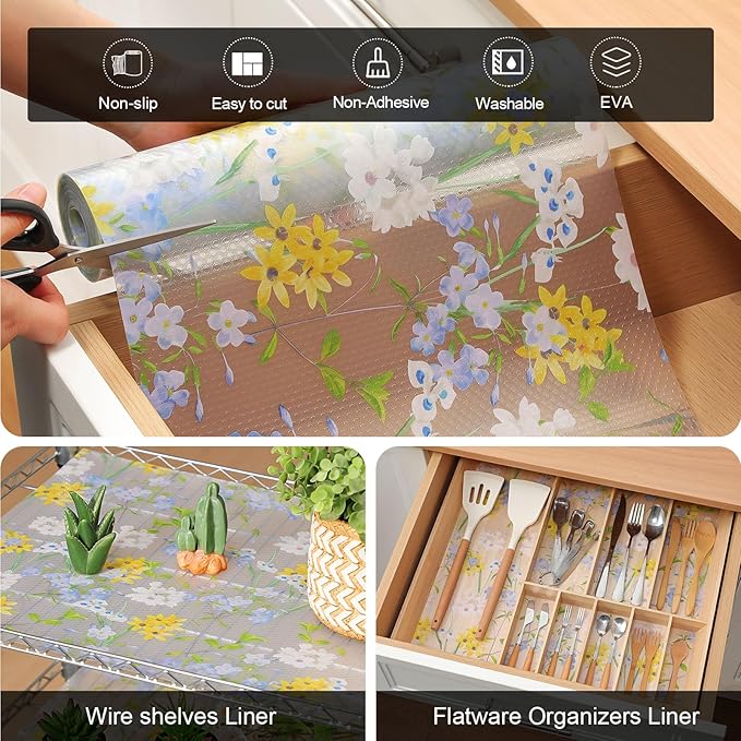 Cooyes Shelf Liner – Premium Non-Adhesive Cabinet & Drawer Liner for Kitchen – Waterproof Shelf Paper with Modern Pattern – Durable EVA Cabinet Mat – Easy to Cut （24" W x 120" L）