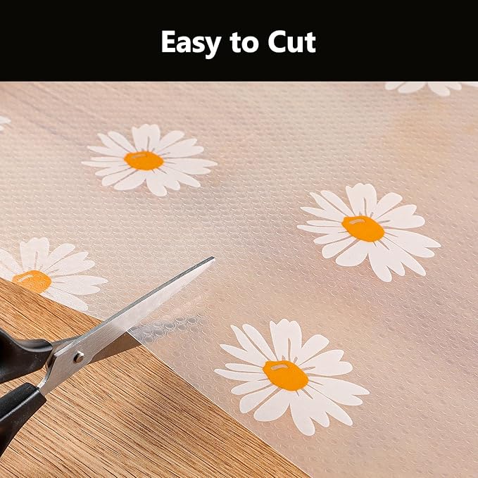 INNOLITES Shelf Liners for Kitchen Cabinets – 11.8" x 236" Drawer Liner Waterproof & Oil-Proof, Non-Adhesive EVA with Floral Pattern – Durable Washable, Easy to Clean (Clean Daisy)