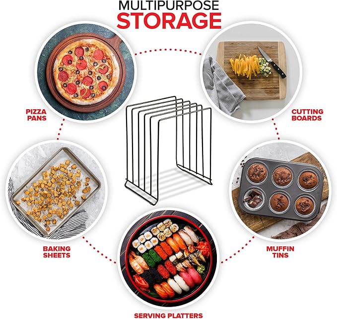 Stock Your Home Black (8 Pack) Extra Tall Steel Baking Pan Organizer Rack for Cabinet Storage or Kitchen Counter, Cookie Baking Sheet Organizer with Dividers, Muffin Tin and Cutting Board Holder
