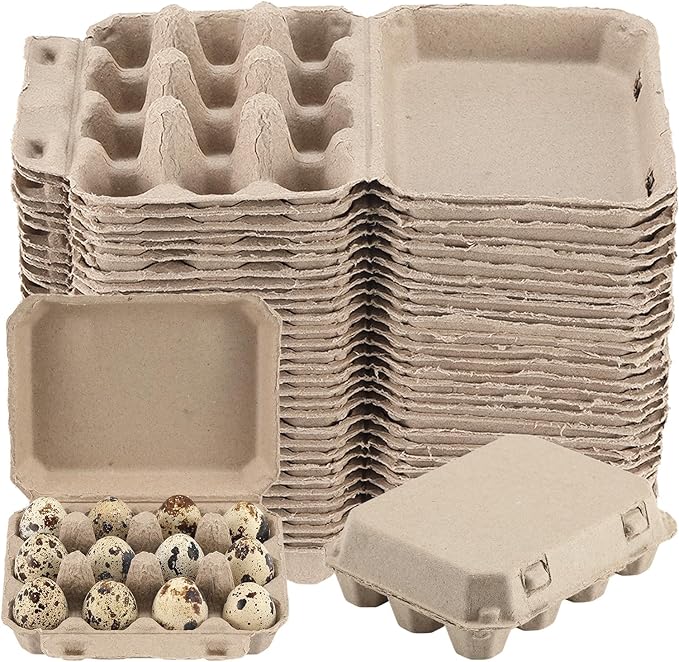 30 Pcs Quail Egg Cartons, Dozen Egg Box, 3x4 Blank Natural Color Pulp Paper Eggs Container, Egg Holder Reusable for 12 Count Quail Egg Carton Storage Strong Tray for Refrigerator