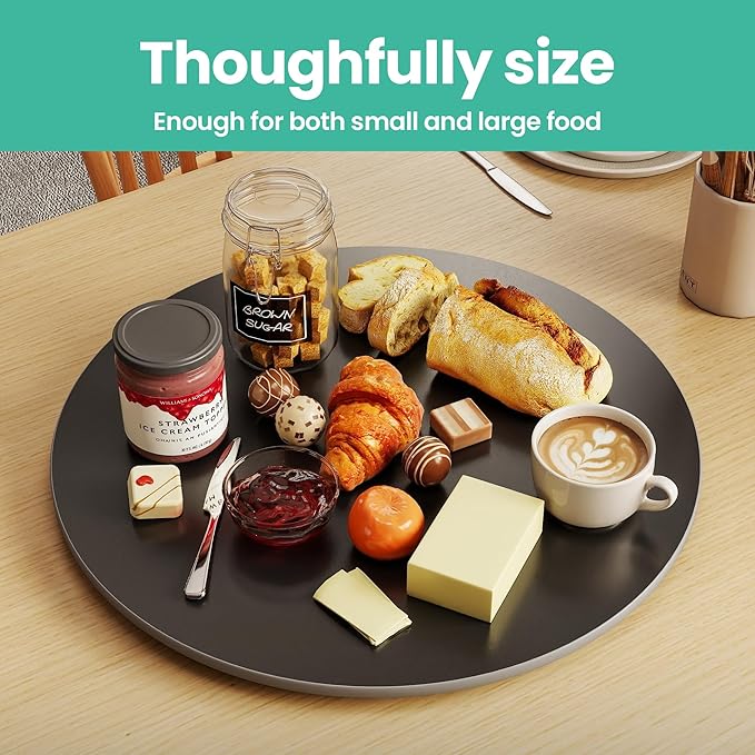 23.6" Lazy Susan Turntable – 360° Sinteredstone Silent Anti-Slip Turntable, Table Top Centerpiece for Kitchen, Pantry, Spice Rack, Refrigerator & Dining Table, Black