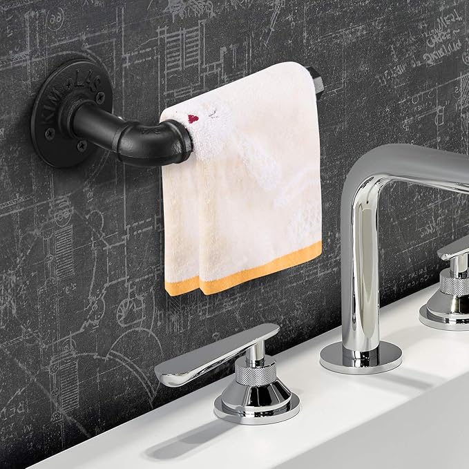 Elibbren Industrial Pipe Toilet Paper Holder, Heavy Duty DIY Vintage Rustic Iron Roll Tissue Wall Mounted Paper Holder Towel Racks with Hardware for Bathroom, Kitchen, Bedroom, Hallway, Black, 1 Pack