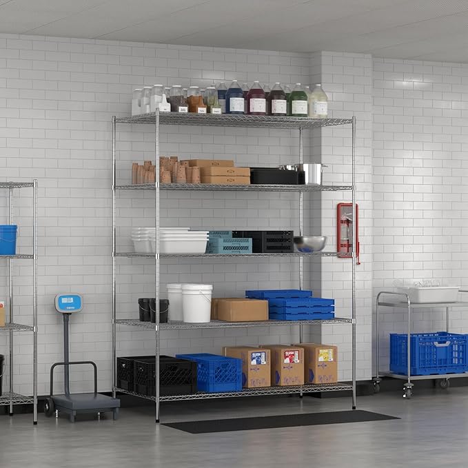 Commercial NSF Listed Chrome Stationary Wire Shelving Kit 36" x 72" x 96", with 5 Shelves Perfect for Warehouse, Walk-in Refrigerator, Freezer, Grocery Store, Restaurant, Dishroom