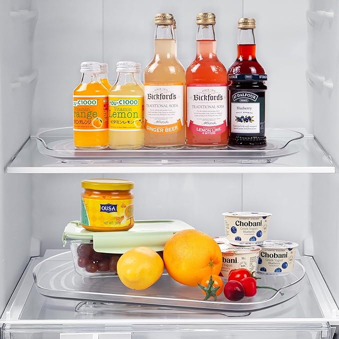 Square Lazy Susan Organizer for Refrigerator, 360° Rotate Rectangle Turntable Organizer and Storage for Fridge, Cabinet, Pantry, Kitchen, Countertop, 15.7'' Clear Fridge Organizer Storage, 1PACK