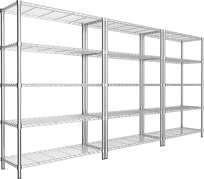 MODCART Storage Shelves, 3 PCS 36" L x 14" W x 72" H Heavy Duty Garage Wire Shelving Unit Loads 1750LBS, 5-Tier Adjustable Metal Industrial Utility Shelf Rack for Kitchen, Laundry Room, Basement