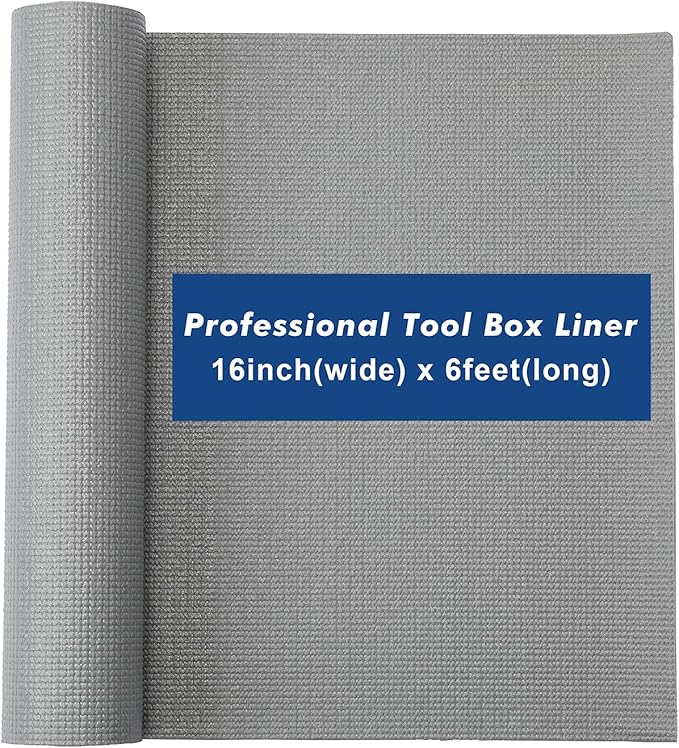 CASOMAN Professional Tool Box and Drawer Liner, Grey, Easy Cut Non-Slip Foam Rubber Toolbox Drawer Liner Mat, 16 inch (Wide) x 6 feet (Long)
