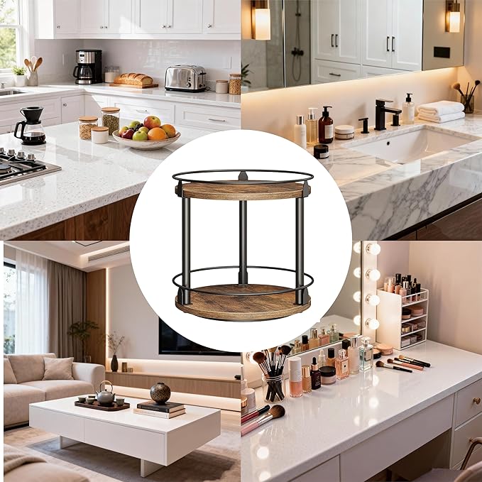 Rotating Spice Rack,Rotates Smoothly,Aesthetically Pleasing Durable,Lazy Susan Organizer for Kitchen Countertops, Bathrooms, Dressing Tables,Coffee Tables, and Other Locations (Two)