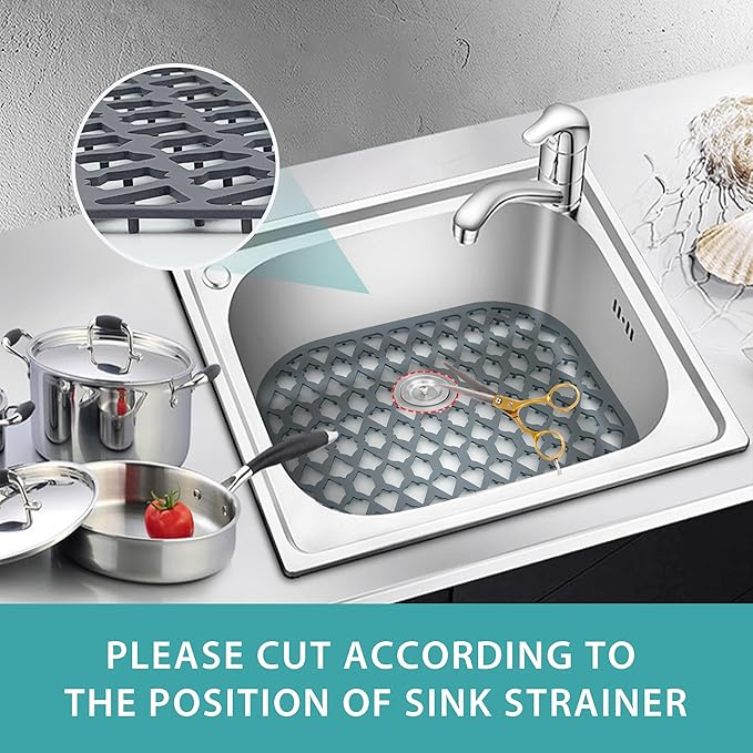 SAMSIER Sink Protectors for Kitchen Sink, Kitchen Sink Accessory - Silicone Mats Grid for Stainless Steel Strainer Bottom of Farmhouse Porcelain sinks (13”x11”)