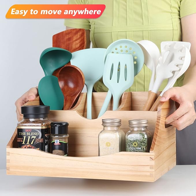 Innovation Utensil Holder Kitchen Utensil Organizer with Handle, Natural Color