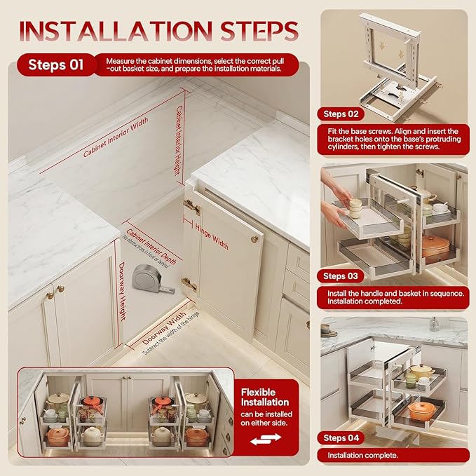 Blind Corner Cabinet Pull Out Organizer, Heavy-Duty Magic Corner Shelves with Soft Close, 2-Tier Full Extension Baskets for 13",14.1",15.3",16.9" Kitchen Cabinets, Left & Right Compatible