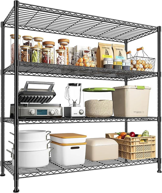 45 "W Metal Shelving Unit 4 Tier Storage Shelves Adjustable Wire Shelving Metal Shelf Pantry Shelves Wire Rack Commercial Shelving for Kitchen Pantry Utility Room Garage 45 "W x 59.4 "Hx 13.5" D Black