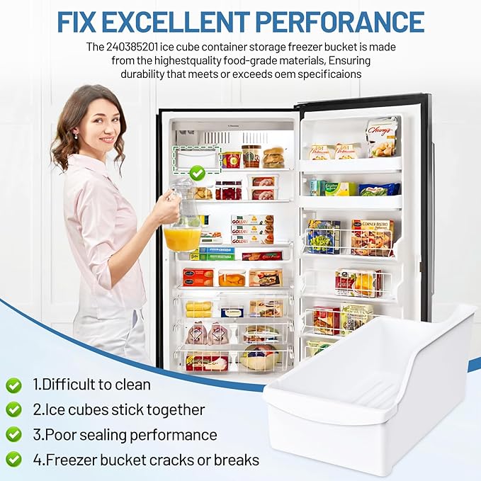 240385201 Ice Cube Container Storage Freezer Bucket Compatible with Frigidaire Kenmore Crosley Refrigerators Parts, Storage Freezer Bin Replacement 7240385201 891419 AP2116228 PS430380 EAP430380