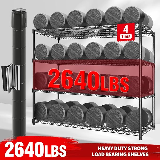 4 Tier Industrial Storage Shelving Unit 2640LBS Capacity, Heavy Duty Adjustable Metal Shelves w/Wheels & Leveling Feet, Garage, Workshop, Basement Rack Shelf, 73.8" H*23.9" D*59.8" W