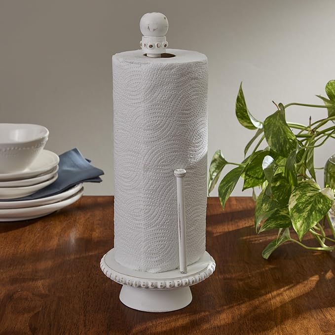 Split P Sun Washed Paper Towel Holder, Rustic Vertical Countertop Organizer, Vintage Wood Freestanding Tabletop Storage for Antique Farmhouse Kitchen Decor
