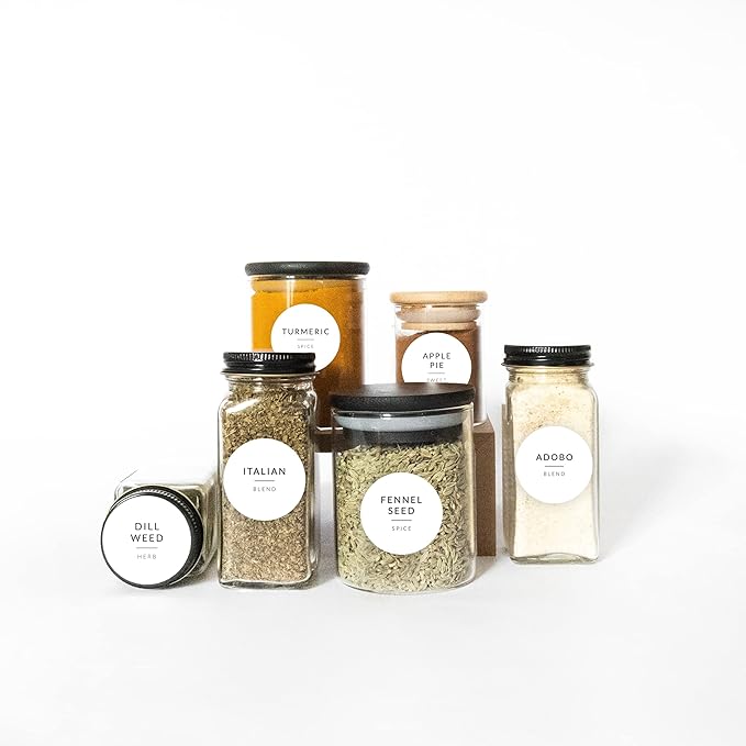Minimalist Round Spice Labels for Lids - 140 Spice Jar Labels for Spice Containers - Waterproof Kitchen Label Stickers for Spice Jars - Spice Organization Herb Seasoning Pantry Labels