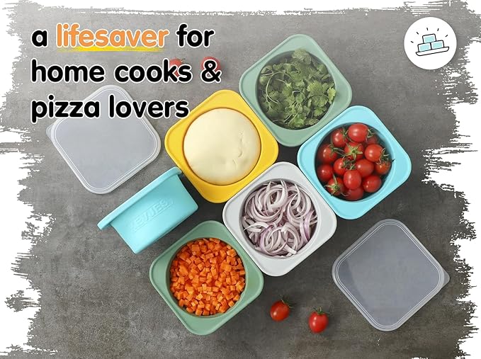 KEVJES PLUS 1000ml Pizza Dough Proofing Containers for DIY family Artisan Pizza, Food Grade Silicone Stackable Boxes with Lids, Freezer, Fridge, Dishwasher Safe,4sets(Blue)