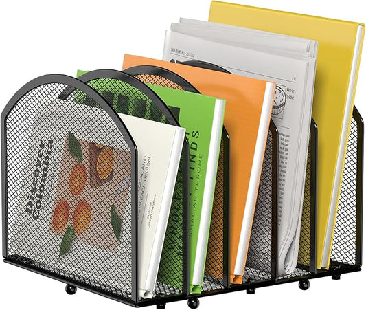 5-Section Desk File Organizer, Vertical Desktop File Holder Mail Sorter File Folder Holder Organization for Office School & Classroom (Black - 1Pack)
