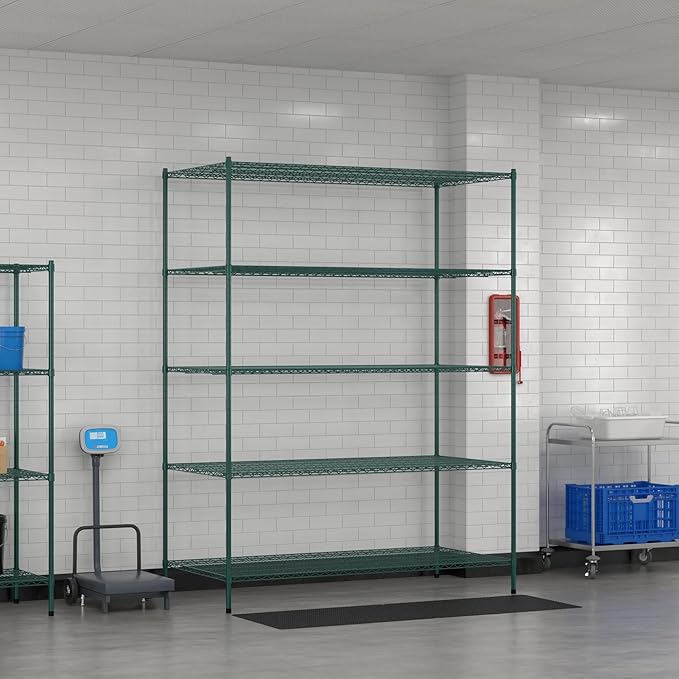 Commercial NSF Listed Green Epoxy Stationary Wire Shelving Kit 36" x 72" x 96", with 5 Shelves Perfect for Warehouse, Walk-in Refrigerator, Freezer, Grocery Store, Restaurant, Dishroom