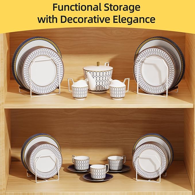 4 Pack Plate Organizer for Cabinet, Arched Dish Holder Metal Rack for Cupboard, Space Saver Dish Storage Rack, Holds 612 Inch Plates, 2 Large 2 Small, White