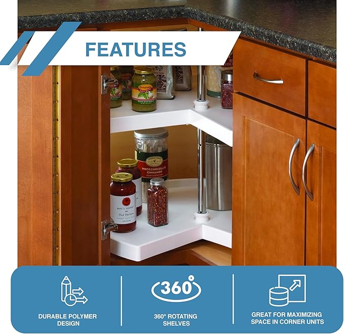 Knape & Vogt Corner Cabinet Lazy Susan, 2-Tier Lazy Susan for Cabinet, 28 in. 360º Turntable for Kitchen Cabinets, White