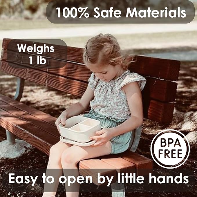 Ali+Oli Silicone Bento Box (Coconut) Lunch Box for Kids, Toddlers, Preschoolers & Adults | BPA-Free and Spill-Proof | Ideal for School, and On-the-Go Meals| Perfect for Lunch, Snacks, and Meals