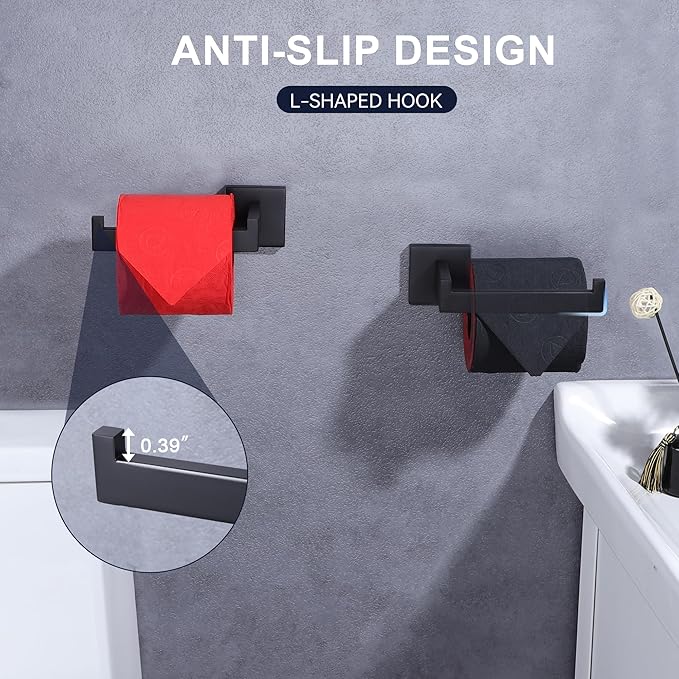 LANC Black Toilet Paper Holder, Bathroom Toilet Paper Roll Holder Wall Mounted, Modern Matte Black TP Holder for Bathroom Kitchen Stainless Steel, Left and Right 2 Pack, A8807MB-LRP2