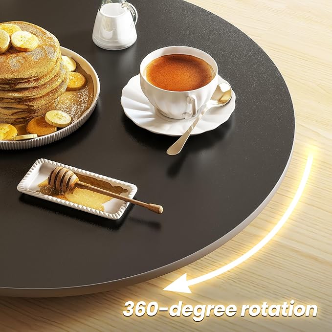 23.6" Lazy Susan Turntable – 360° Sinteredstone Silent Anti-Slip Turntable, Table Top Centerpiece for Kitchen, Pantry, Spice Rack, Refrigerator & Dining Table, Black