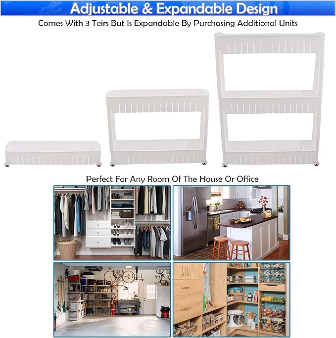 Slim Rolling Storage Cart for Bathroom and Laundry Room Organization - Narrow Space-Saving Mobile Shelving Utility Cart - Versatile Tier Design