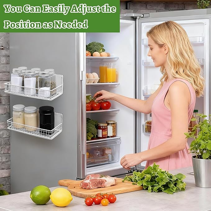 ONESIXEC 2 Pack Magnetic Basket for Fridge, Magnetic Spice Rack for Side of Refrigerator, Small Magnet Wire Bin Basket Fridge Shelf Organizer Kitchen Classroom Whiteboard Pantry Office Storage, White