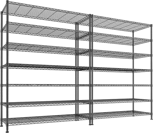 2 Set of 82.6H Metal Shelving Unit 7 Tier Storage Shelves Adjustable Wire Shelving Metal Wire Shelf Pantry Shelves Commercial Rack for Kitchen Pantry Garage 45" W x 82.6''H x 13.5" D, Black