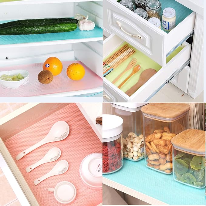 Winshall 10 Pack Refrigerator Mats, Washable Fridge Liners - Easy to Clean, Non-Slip, BPA-Free, Colorful, EVA Material, Slip Resistant Refrigerator Shelf Liners & Drawer Liner