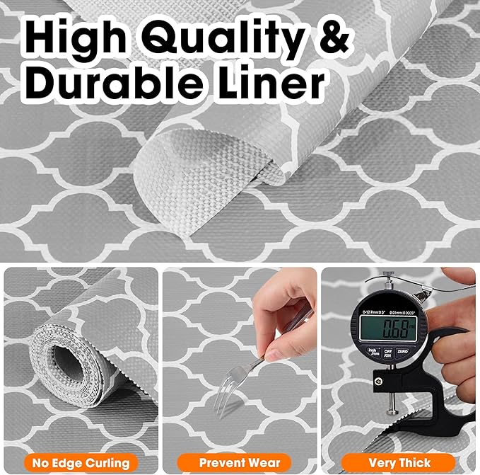 Gopas Drawer and Shelf Liner for Kitchen Cabinets Non-Adhesive, Non-Slip Cabinet Liner Shelf Paper Strong Grip Waterproof Easy to Clean for Kitchen Shelves Cupboard, Gray Lantern,17.5IN X 10FT