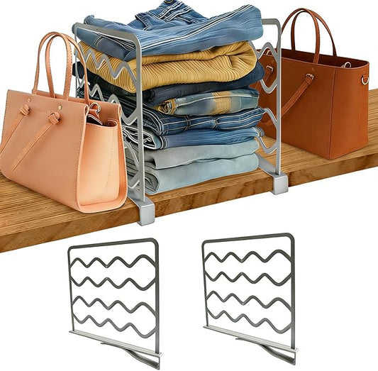 2-PCS Plastic Shelf Dividers, Closet Organizers & Storage for Closet, Shelf, Kitchen, Pantry, Bathroom & Office, Organizer for Clothes, Books, Towels, Purses (Gray 2-PCS)