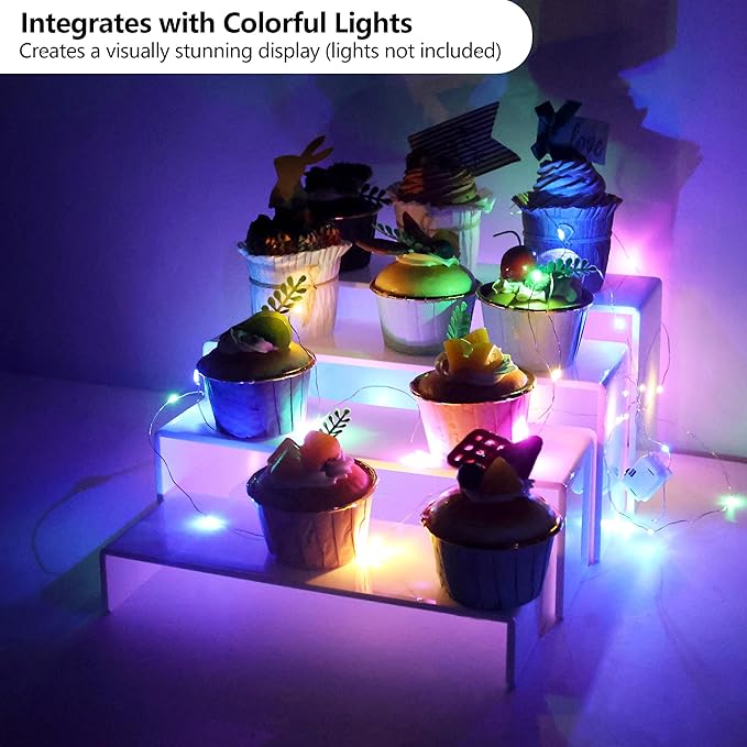 ELEGANTLIFE Acrylic Display Risers Set of 4, 4-Level Tiered Display Stands for Cupcakes, Small Figures & Jewelry, Compact Countertop Display Shelf, Multiple Colors Available (White)
