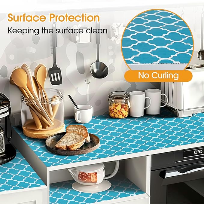 Shinlendid Shelf and Drawer Liner for Kitchen Cabinets Non-Adhesive, Strong Grip Non-Slip Thickened Cabinet Liners for Shelves, Waterproof Mats for Dresser Cupboard, Green/White, 12 in x 10 Feet