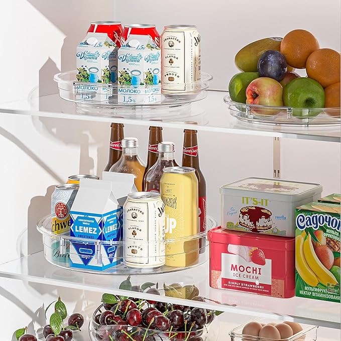 LazySpin 3 Pack Lazy Susan Organizer, Clear Lazy Susan Turntable Organizer for Cabinet, Kitchen, Refrigerator, Pantry, Bathroom, Rotating Spice Organization, 3 Size 9.25'' 10.6'' 12'', Acrylic