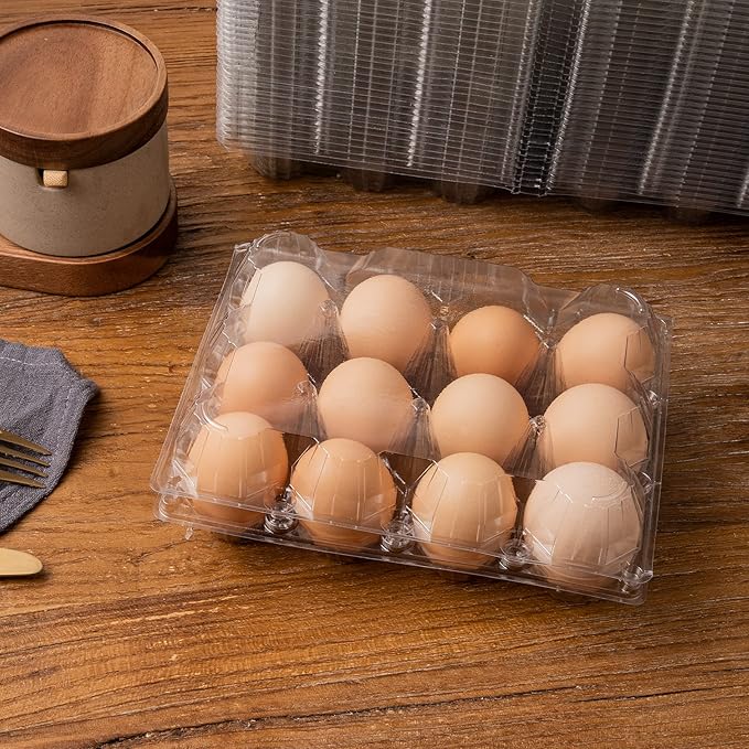 50 Pack Plastic Egg Cartons Cheap Bulk,12 Count Clear Empty Egg Cartons for Fresh Chicken Eggs,2x6 Grids Reusable Egg Trays for Refrigerator Storage, Chicken Farm, Markets Display