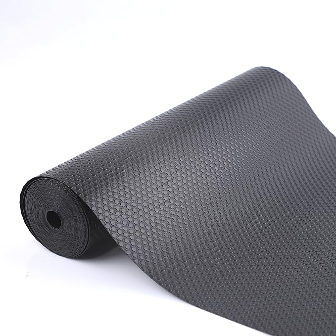 Cabinet Shelf Liner 11 Inch Wide X 20 Ft Non-Slip Kitchen Drawer Liners Waterproof & Oil-Proof Drawer Liners for Cupboard Pantry Non Adhesive Refrigerator Shelf Liner Strong Grip Cabinet Mat (Black)