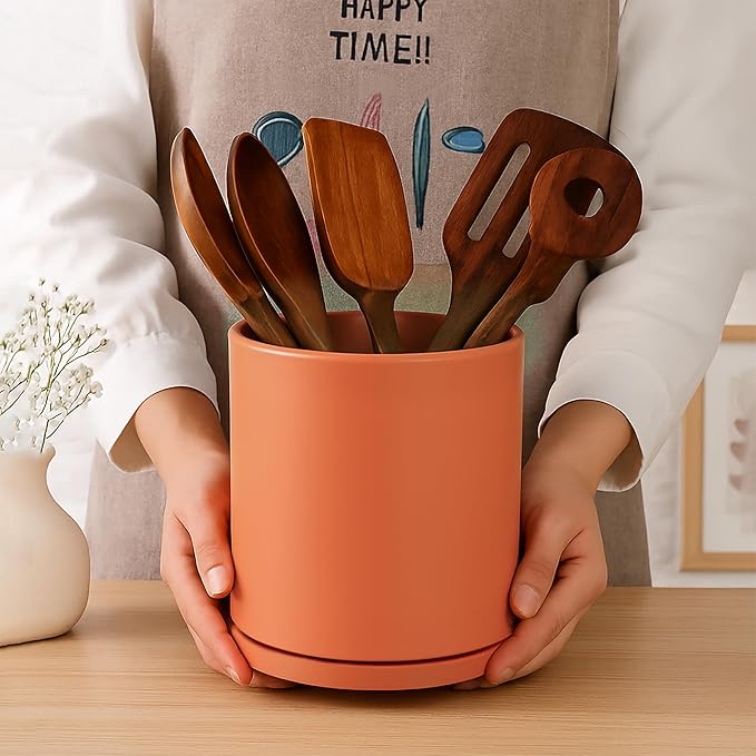 D'vine Dev 360° Rotating Utensil Holder – 7.2" Kitchen Utensil Crock for Countertop, Modern Cooking Tool Organizer for Kitchen Storage & Décor, Set of 2, Pumpkin, 72-Y-E-2