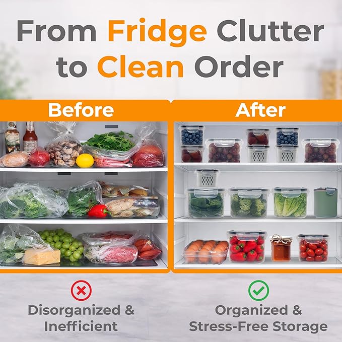 Fruit Storage Containers for Fridge - 3 Pack Food Refrigerator Organizer Basket Bins Set with Vent Lids and Removable Colander, Fruits, Produce, Vegetables, Salad, Lettuce, Berries, Saver Fresh Keeper