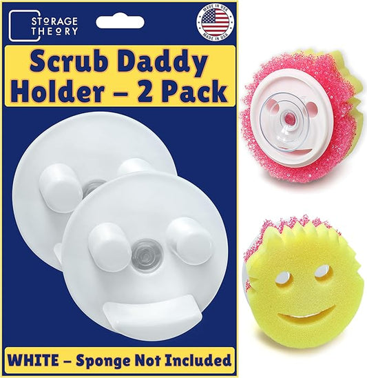 BeraTek Smiley Face Sponge Holder for Kitchen Sink – Sponge Daddy Caddy with Suction Cup Keeps Happy Face Sponges Dry & Organized – Sink Scrub Holder – White, 2 Pack