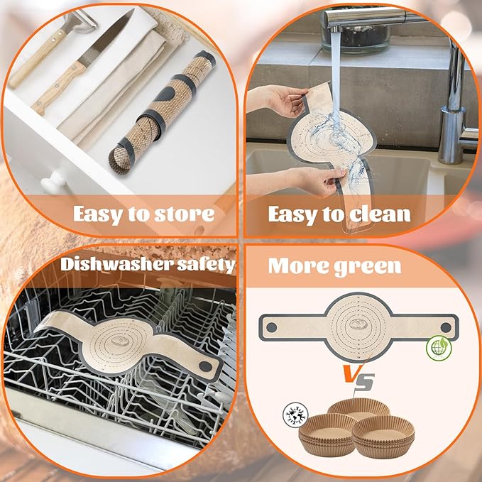 Silicone Bread Sling Dutch Oven Liners Sourdough Baking, Non-stick bread mat With Extra Long Handles, Easy Clean Reusable Silicone Bread Baking Mat, 2 Pack for Transferable Dough,