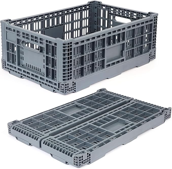 Shineyaplus Collapsible Milk Crate, 1 pck 52L(13GAL) Stackable Storage Bins, Heavy Duty Storage Crates, Plastic Crates for Grocery, Warehouse Organization - Extra Large, Holds 130 lbs Per Bin