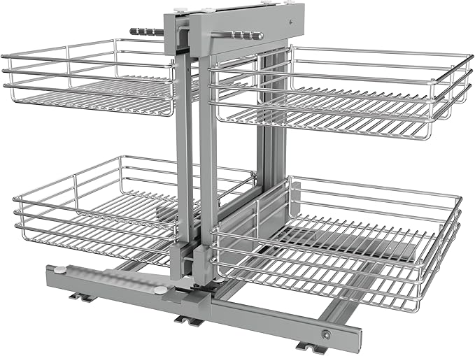 Blind Corner Cabinet Pull Out 2 Tier, Left & Right Blind Corner Cabinet Organizer for 18" W, Cabinet Pull Out 4 Shelves, Chrome, Slide Out Drawers for Kitchen or Bathroom Cabinets