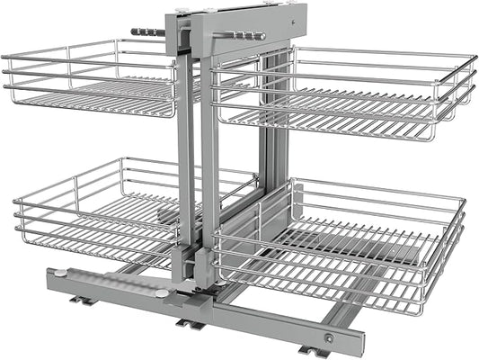 Blind Corner Cabinet Pull Out 2 Tier, Left & Right Blind Corner Cabinet Organizer for 18" W, Cabinet Pull Out 4 Shelves, Chrome, Slide Out Drawers for Kitchen or Bathroom Cabinets