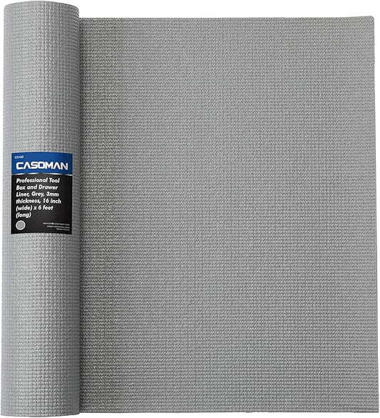 CASOMAN Professional Tool Box and Drawer Liner, Grey, Easy Cut Non-Slip Foam Rubber Toolbox Drawer Liner Mat, 16 inch (Wide) x 6 feet (Long)