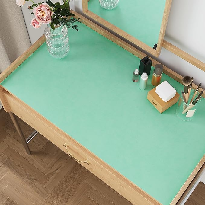 VaryPaper 15.7" x 78.7" Self Adhesive Mint Green Velvet Felt Liner Flocking Drawer Liner Soft Fabric Peel and Stick Felt Velvet Wallpaper for Bedroom Green Contact Paper for Cabinet Jewelry Box Crafts