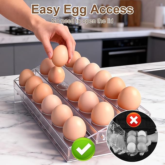 Loscarol Acrylic Egg Holder Countertop, Egg Storage for Countertop, 18 Count Egg Holder for Fridge, Egg Organizer for Refrigerator, Fresh EggsTray, Egg Organizer for Shopping Mall Display, Chicken Egg Holders