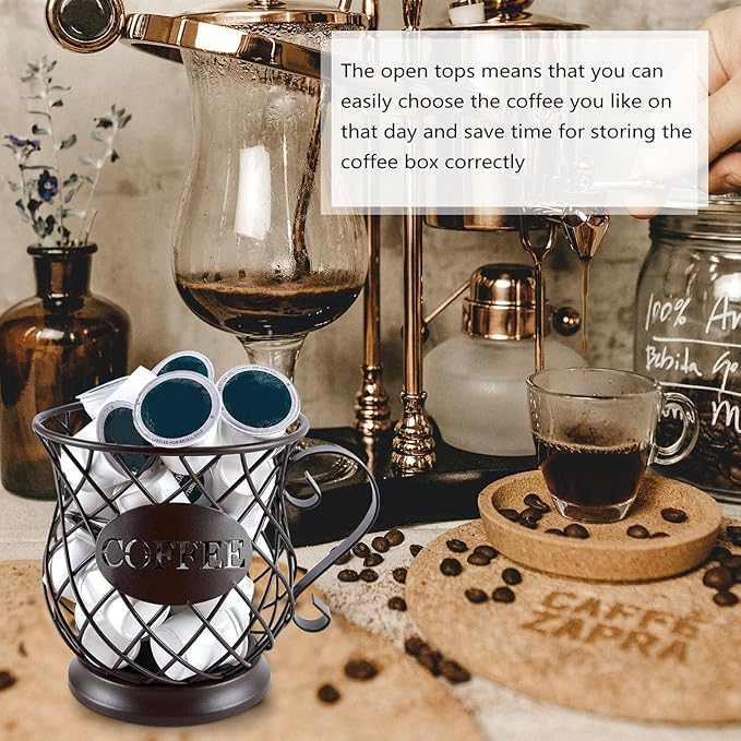 Metal Coffee Pod Storage Basket Organizer Coffee Capsule Holder for Kitchen Brown European Style