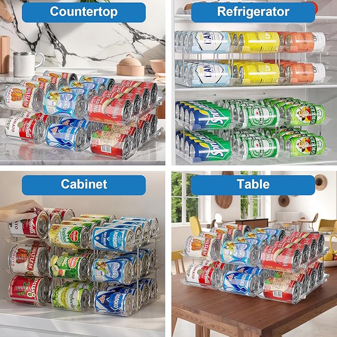 cjc Can Organizer for Pantry - 3 Sets 5 Tiers Pantry Organizer, Automatic Scrolling Can Holders for Effortless Pantry Storage-Holds 60 Cans/Clear